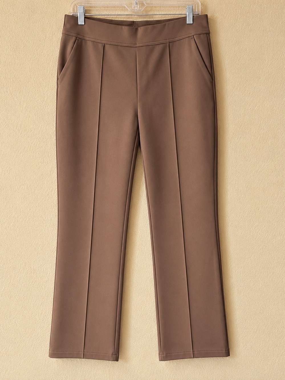 HALARA Brown Straight-Leg Ponte Pants with Front Creases